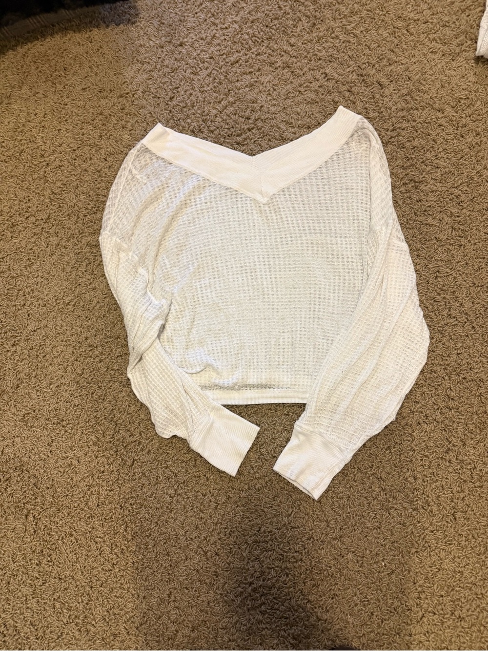 Free People White Sheer V-Neck Long Sleeve Sweater